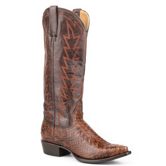 Women's Stetson Penny Python Boots handcrafted brown snip toe cowboy boots with python vamp and vintage stitch