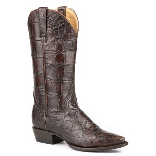 Women's Stetson Sterling Alligator Boots brown snip toe handcrafted leather boots with 13-inch shaft