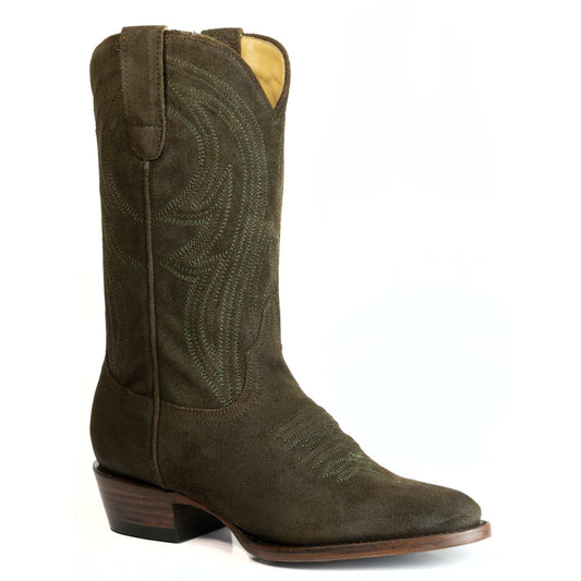 Women's Stetson Nora green suede leather boots with snip toe and corded shaft design