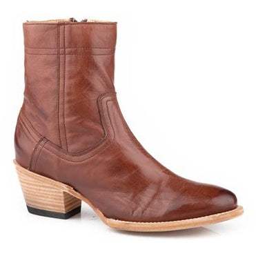 Women's Stetson Ramsey Ankle Leather Boots Round Toe Handcrafted Cognac