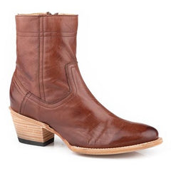 Women's Stetson Ramsey Ankle Leather Boots Round Toe Handcrafted Cognac