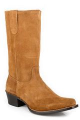 Women's Stetson Dallas Suede Boots Hognose Toe Handcrafted Tan