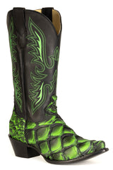 Women's Stetson Pirarucu Fish Boots Handcrafted Snip Toe Green