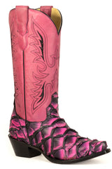 Women's Stetson Pirarucu Fish Boots Handcrafted Snip Toe Pink