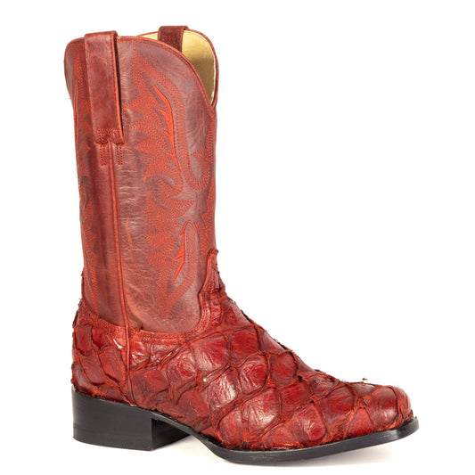 Women's Stetson Pirarucu Fish Boots handcrafted red leather square toe vintage design