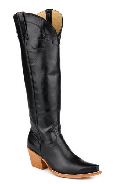 Women's Stetson Sutton Leather Boots Snip Toe Handcrafted Black