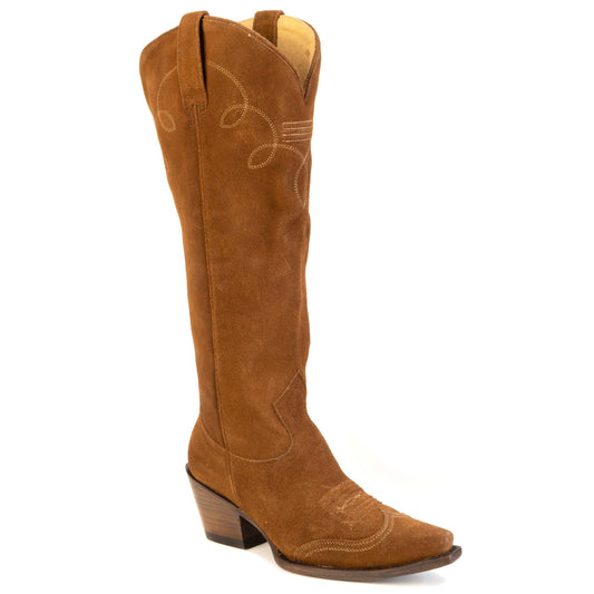 Women's Stetson Gemma suede leather boots in brown with snip toe and handcrafted details