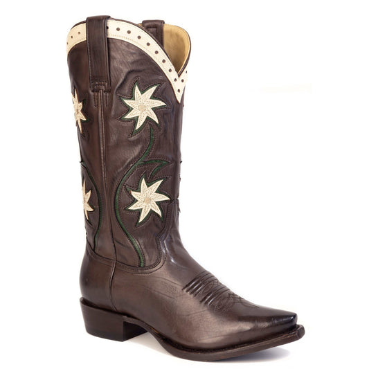 Women's Stetson The Great Chocolate Leather Boots with Snip Toe and Embroidery