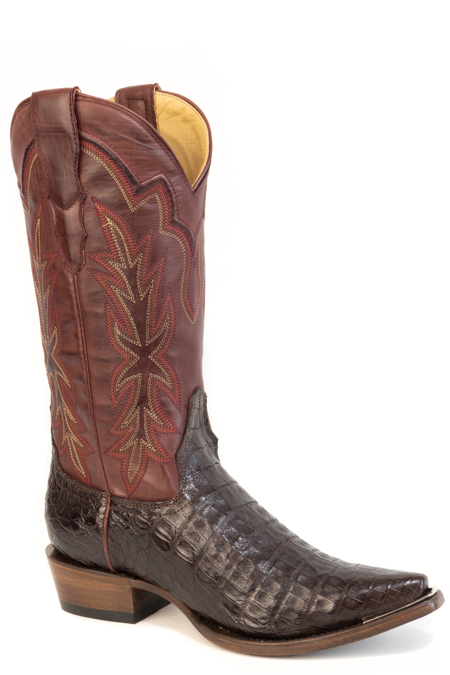 Women's Stetson Elizabeth Caiman Boots Handcrafted Snip Toe Chocolate