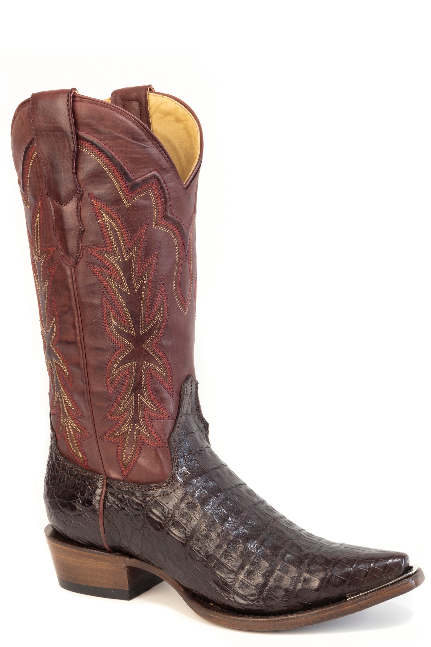 Women's Stetson Elizabeth Caiman Boots Handcrafted Snip Toe Chocolate