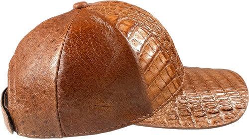 Cognac Caiman Crocodile Alligator Belly Cap Genuine Adjustable Closure Handmade
