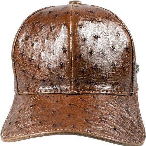 Cognac Ostrich Cap Real Full Quill With Adjustable Closure Handmade In The USA