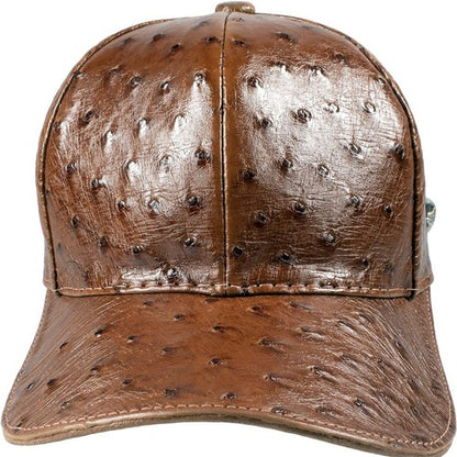 Cognac Ostrich Cap Real Full Quill With Adjustable Closure Handmade In The USA