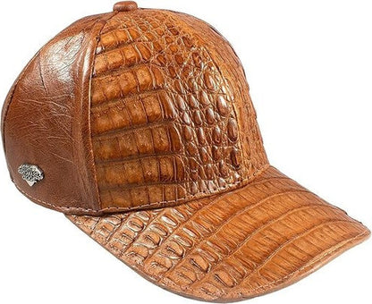 Cognac Caiman Crocodile Alligator Belly Cap Genuine Adjustable Closure Handmade