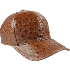 Cognac Ostrich Cap Real Full Quill With Adjustable Closure Handmade In The USA