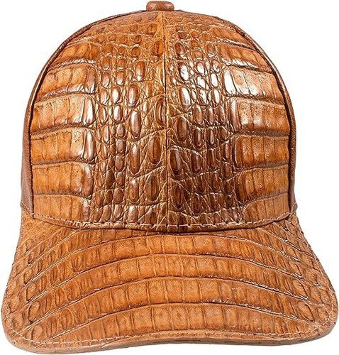Cognac Caiman Crocodile Alligator Belly Cap Genuine Adjustable Closure Handmade