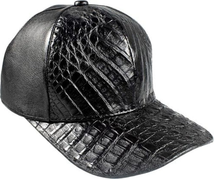 Black Caiman Crocodile Alligator Belly Cap Genuine Adjustable Closure Handmade