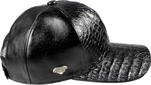 Black Caiman Crocodile Alligator Belly Cap Genuine Adjustable Closure Handmade