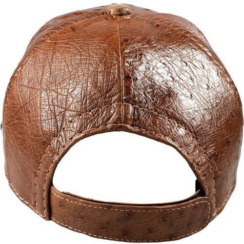 Cognac Ostrich Cap Real Full Quill With Adjustable Closure Handmade In The USA