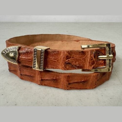 Alligator Crocodile Cowboy Hat Band Gold Plated 3 Piece Buckle Set  Handmade 26”