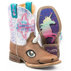 Kid's Tin Haul Unicorn Boots with My Ride Sole Handcrafted Tan
