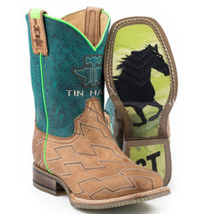 Kid's Tin Haul Horse Power Boots Handcrafted Tan