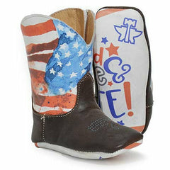 Baby Tin Haul American Mini Boots with Red, White & Cute Sole Handcrafted Brown