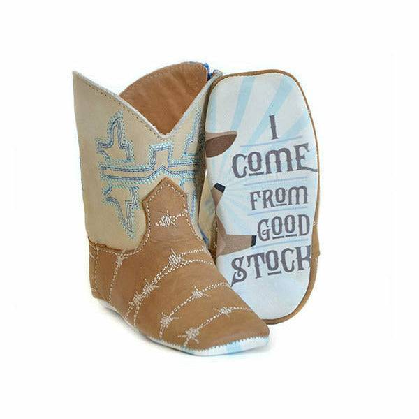 Baby Tin Haul Mini Barbed Wire Boots with Good Stock Sole Handcrafted Tan