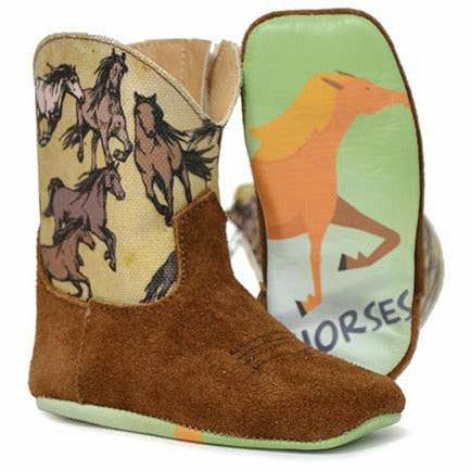 Baby Tin Haul Stampede Boots mit Born To Ride Sohle, handgefertigt, Braun