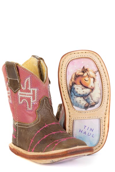 Baby Tin Haul Barbwire Belle Boots with Pasture Bedtime Sole Handcrafted Brown