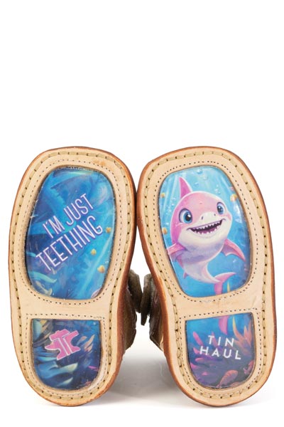 Baby Tin Haul Pretty In Pink Boots with I'M Just Teething Sole Handcrafted Brown
