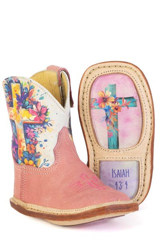 Baby Tin Haul Love Jesus Boots with Isaiah 43:4  Sole Handcrafted Pink