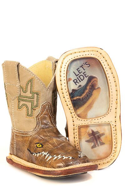Baby Tin Haul Baby Al O'Gator Boots with Let'S Ride Sole Handcrafted Brown