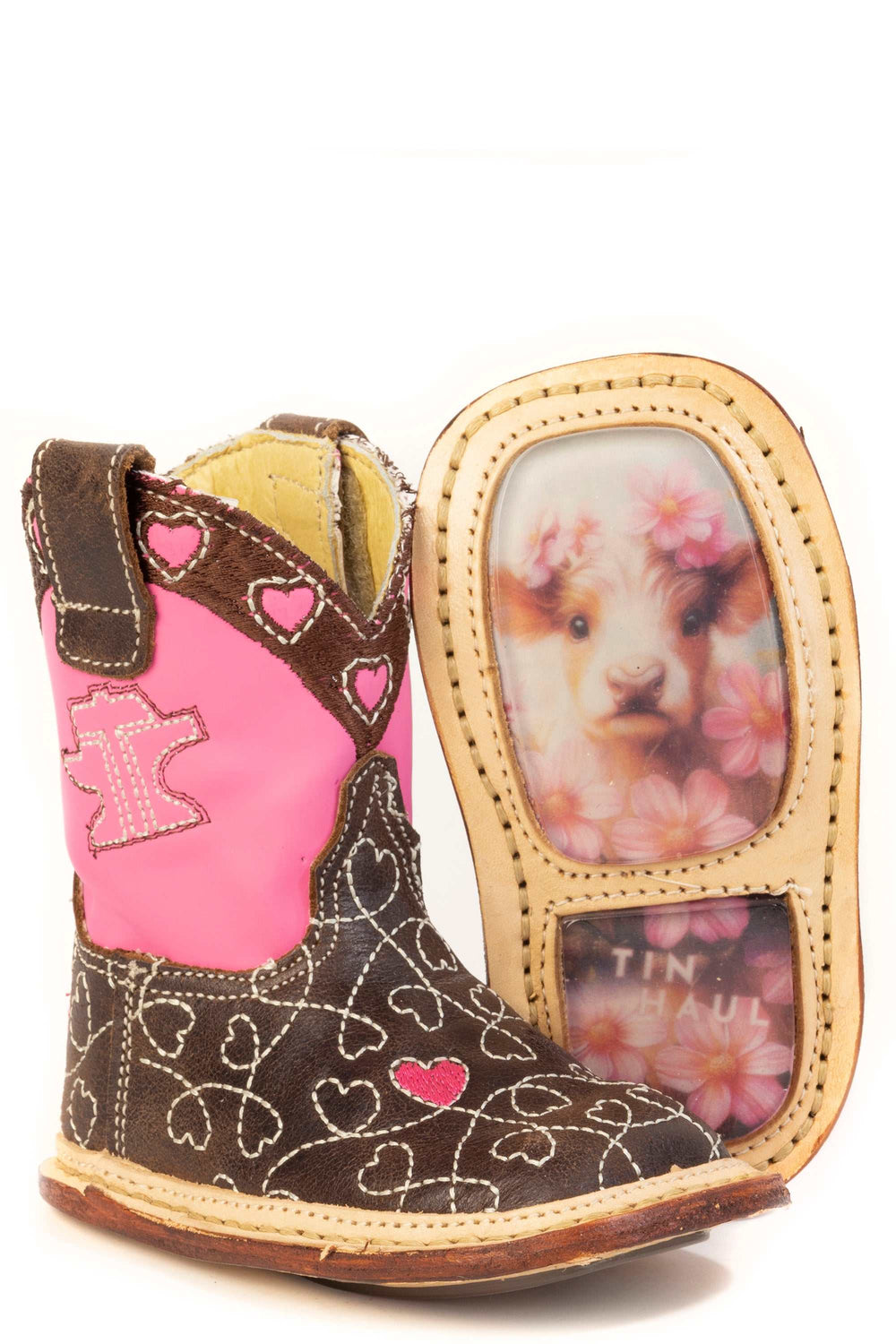 Baby Tin Haul Lil' Sweetheart Boots With Be Moo Tiful Sole Handmade Brown
