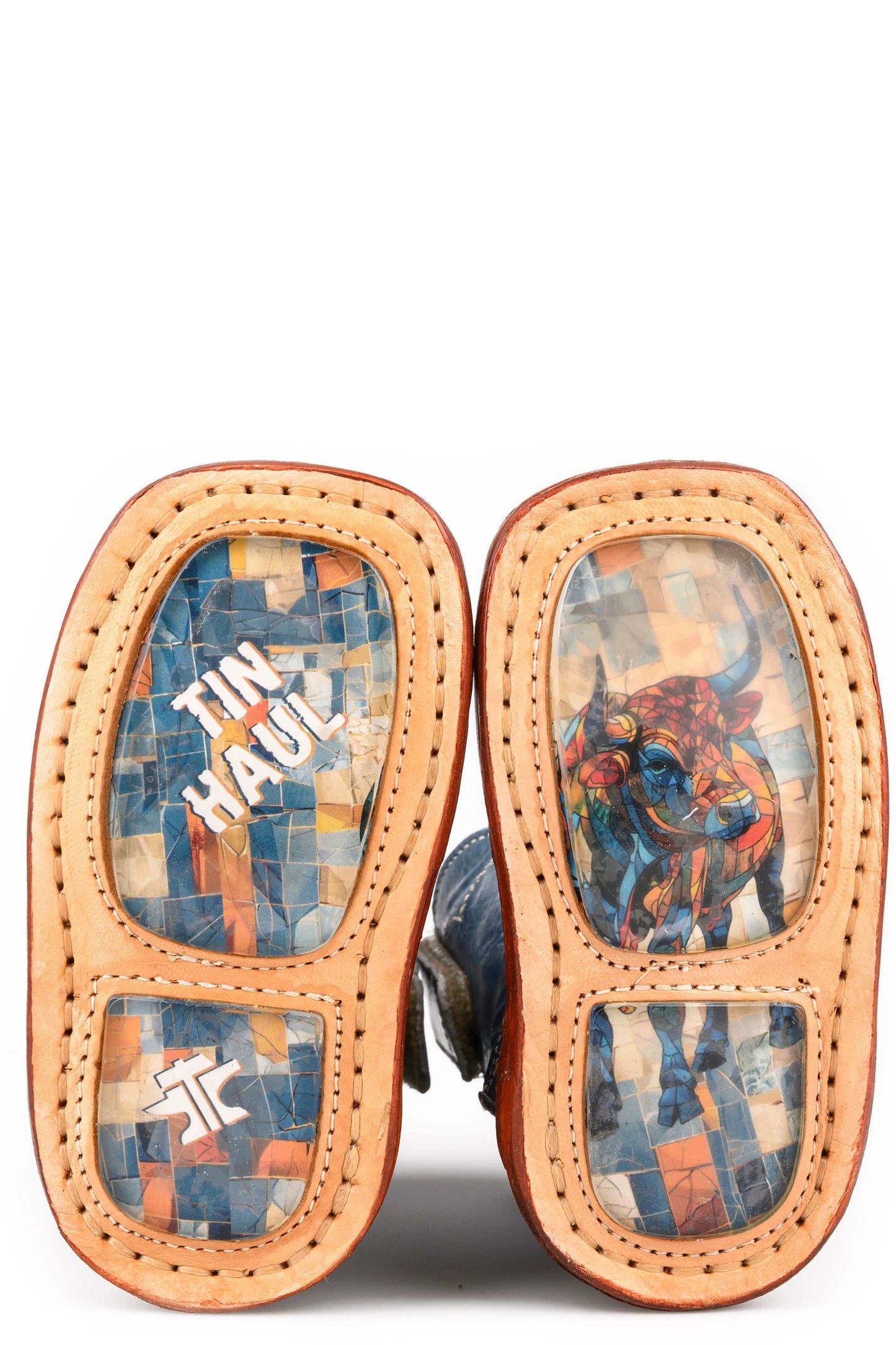 Baby Tin Haul Tri-Tots Boots With Crystal Steer Sole Handmade Multi