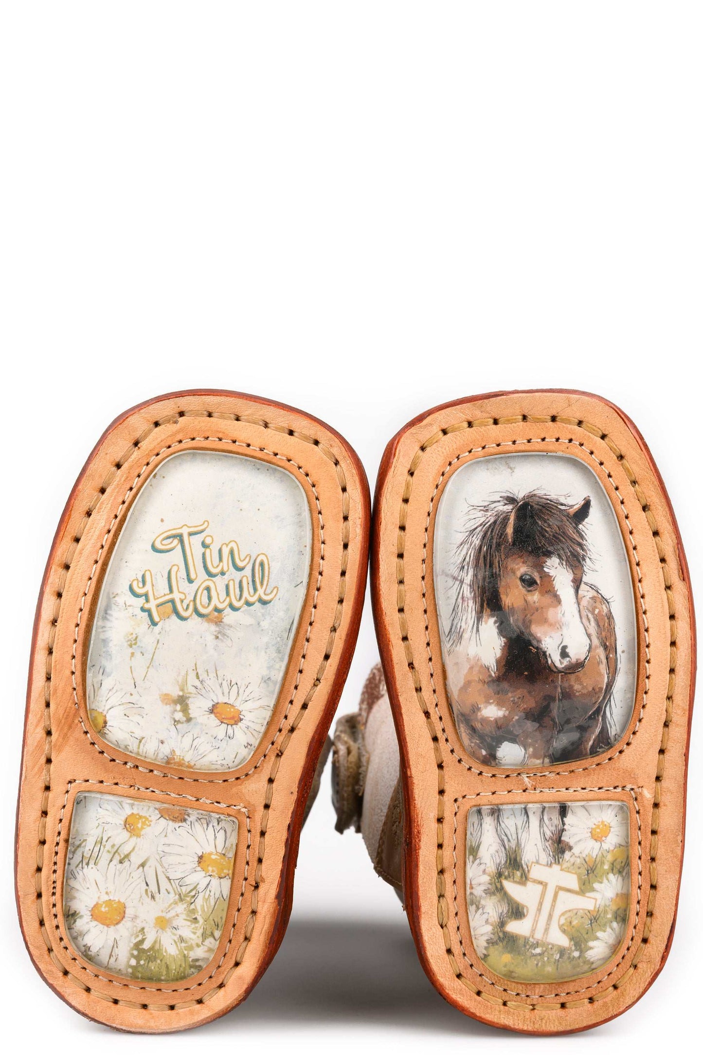 Baby Tin Haul Daisy Dots Boots With Pony Sole Handmade Brown