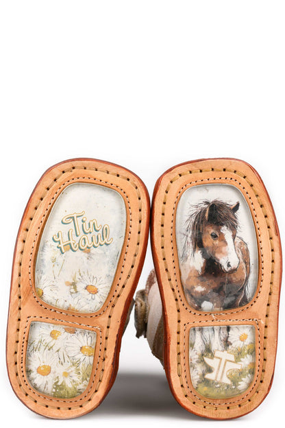 Baby Tin Haul Daisy Dots Boots With Pony Sole Handmade Brown