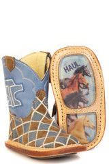 Baby Tin Haul Checkers Boots With Running Horse Sole Handmade Tan