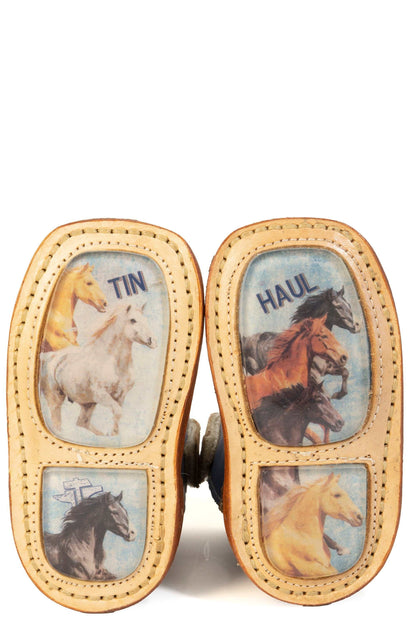Baby Tin Haul Checkers Boots With Running Horse Sole Handmade Tan