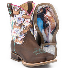 Kid's Tin Haul Chestnut And Daisy Boots Handcrafted