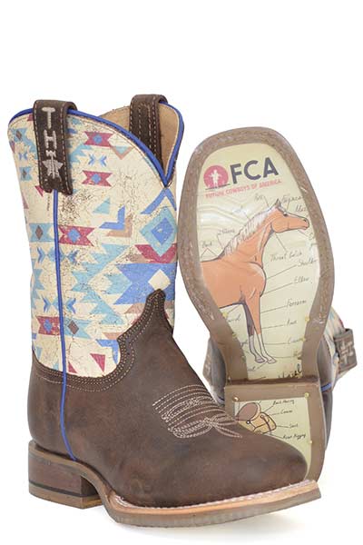 Botas Tin Haul Geronimo para niños con suela Saddle Up, hechas a mano en color tostado