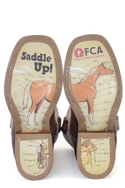 Botas Tin Haul Geronimo para niños con suela Saddle Up, hechas a mano en color tostado