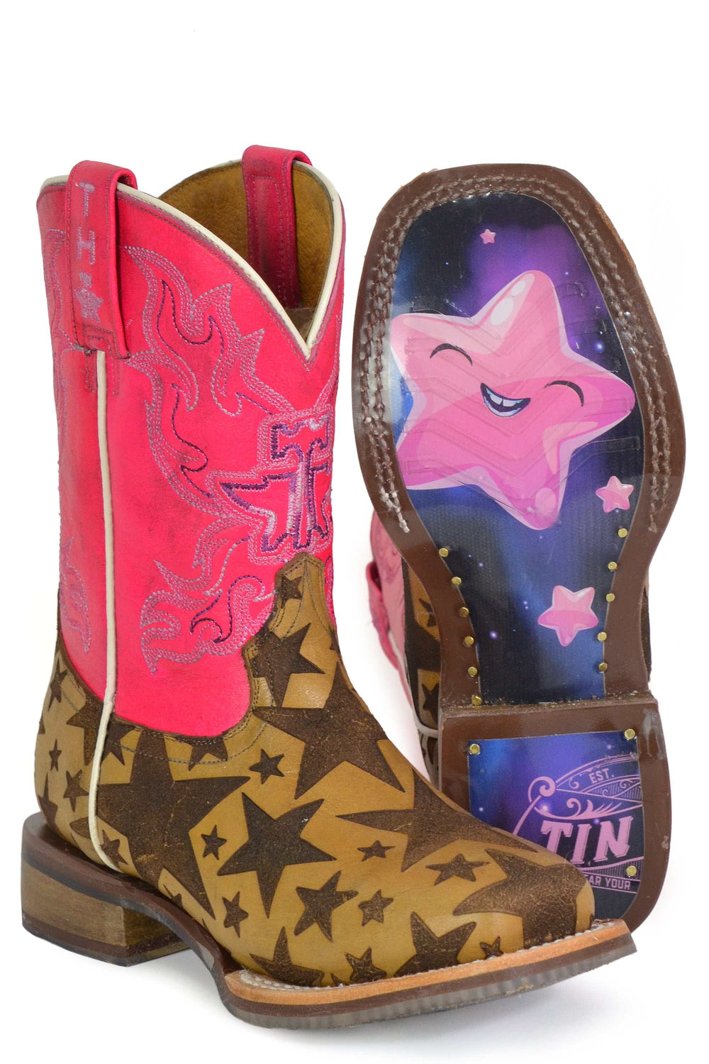 Kid's Tin Haul Starring Me Boots With Little Rodeo Star Sole Handmade Tan