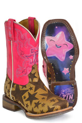 Kid's Tin Haul Starring Me Boots With Little Rodeo Star Sole Handmade Tan