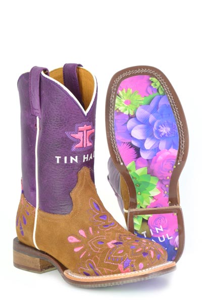 Botas de mandala Tin Haul para niños con suela de flores de papel, hechas a mano en color canela