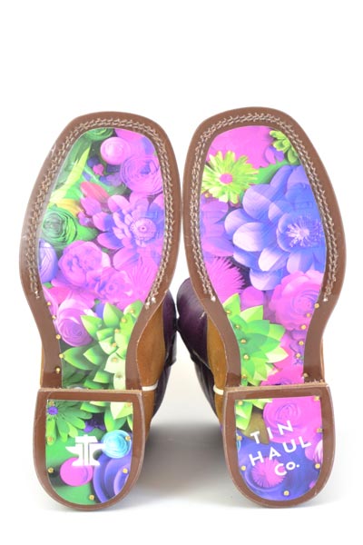 Botas de mandala Tin Haul para niños con suela de flores de papel, hechas a mano en color canela