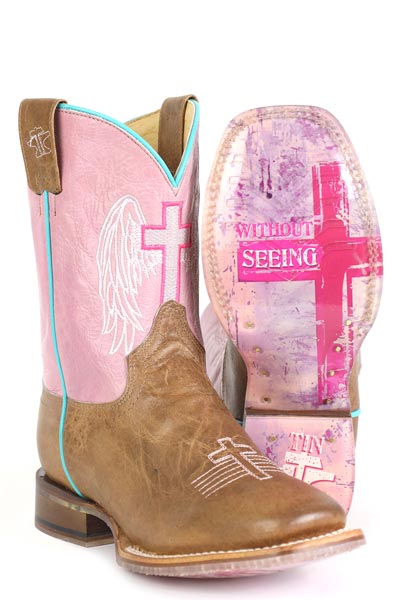 Botas de alas de ángel Tin Haul para niños con suela Blessed Are Those, hechas a mano en color marrón