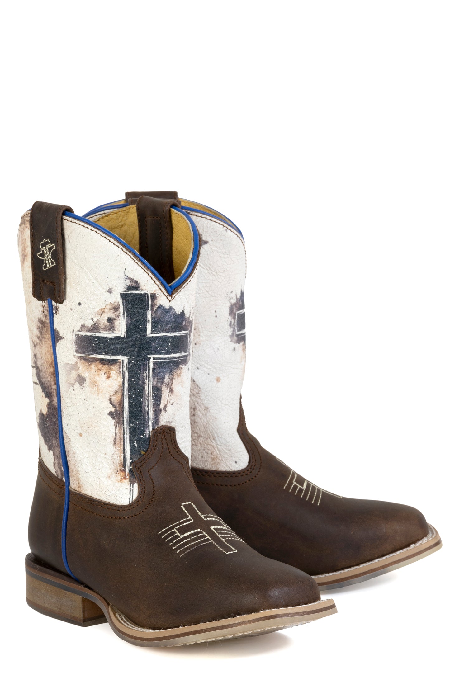 Kid's Tin Haul Church Cross Boots With Philippians 4:13 Sole Handmade Brown