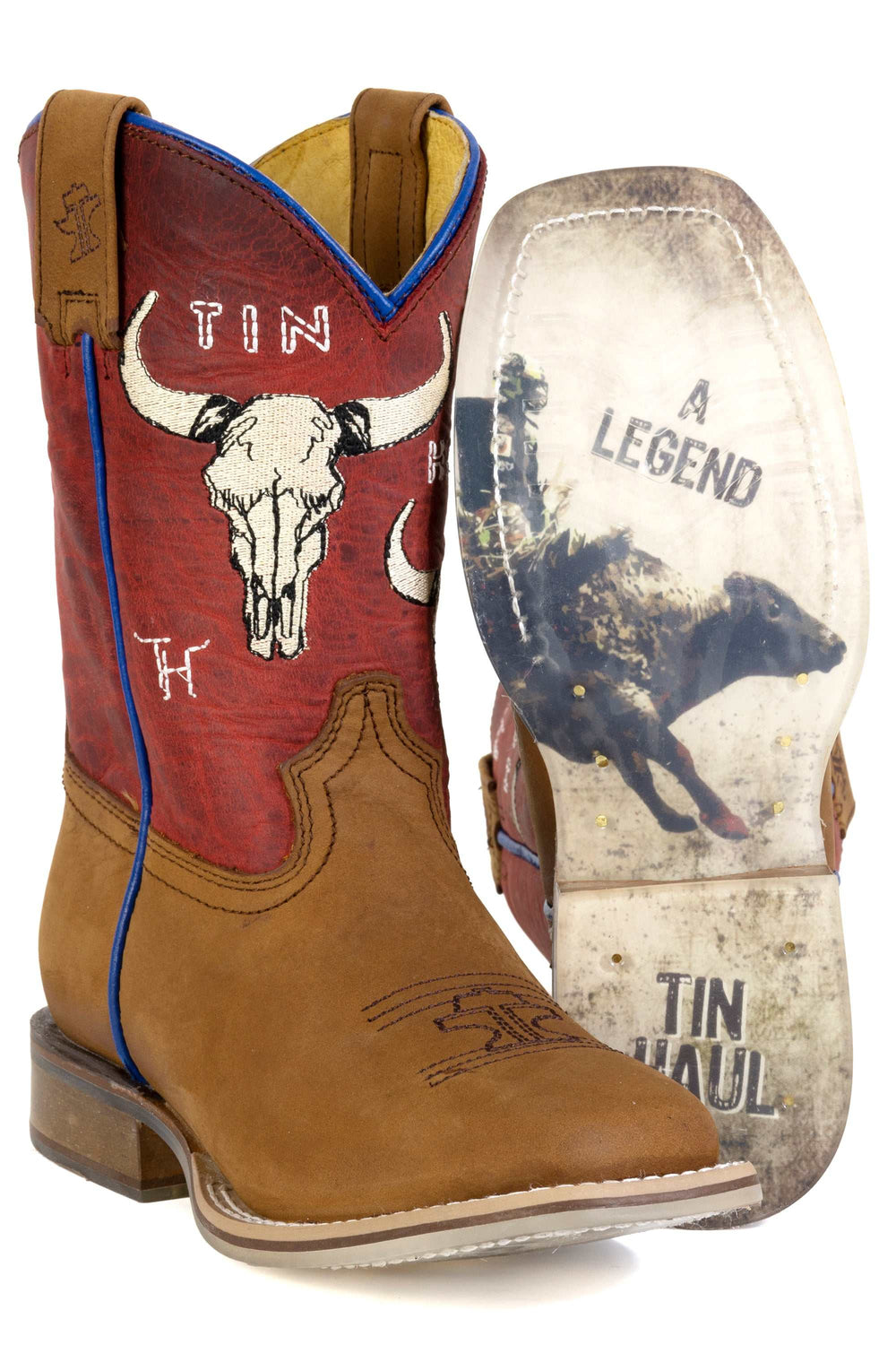 Kid's Tin Haul Bullheaded Boots With 8 Second Legend Sole Handcrafted Brown