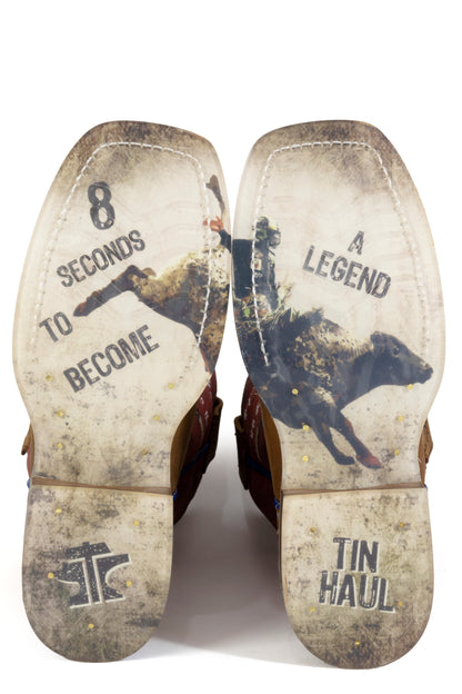 Kid's Tin Haul Bullheaded Boots With 8 Second Legend Sole Handcrafted Brown